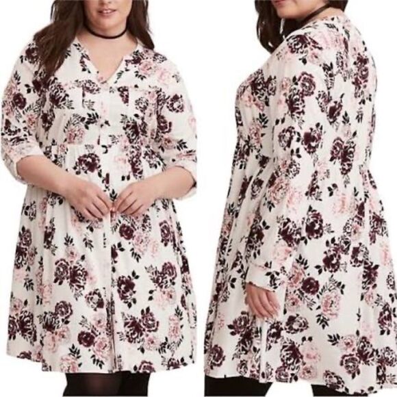Torrid Floral Print Tab Sleeve Challis Dress Sz 4/4X - Picture 1 of 7